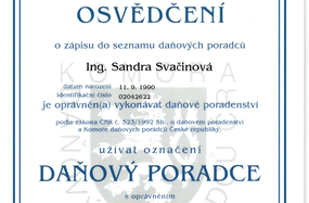 Osvědčení o zápisu do seznamu daňových poradců